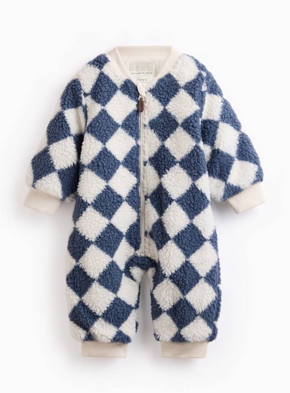 Navy Checkerboard Borg Fleece Pramsuit 9-12 months